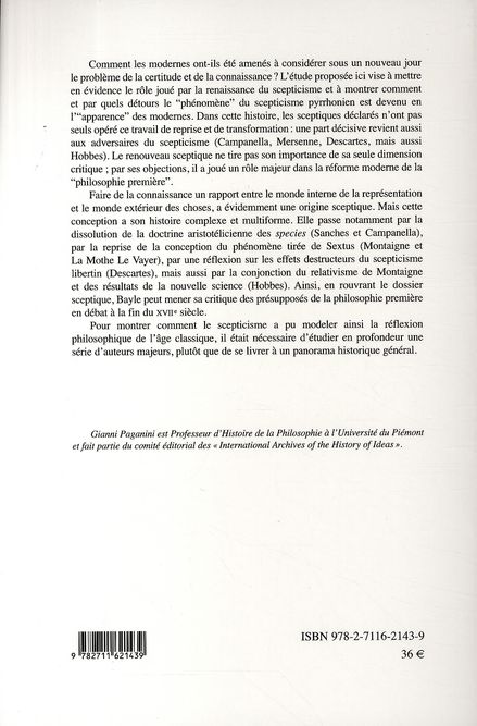 Quatrième de couverture de « SKEPSIS - LE DEBAT MODERNE SUR LE SCEPTICISME »