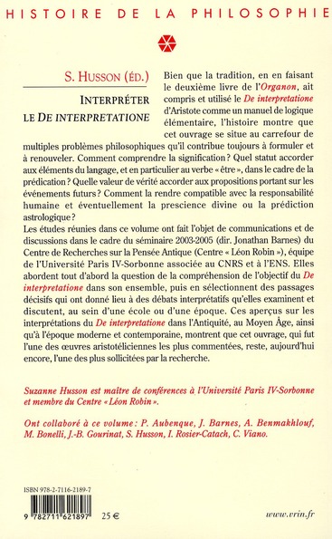 Quatrième de couverture de « INTERPRETER LE DE INTERPRETATIONE »