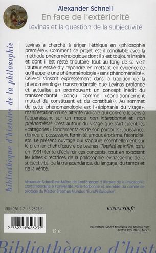 Quatrième de couverture de « EN FACE DE L'EXTERIORITE - LEVINAS ET LA QUESTION DE LA SUBJECTIVITE »