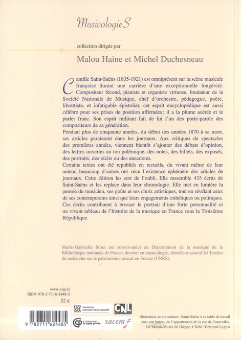 Quatrième de couverture de « ECRITS SUR LA MUSIQUE ET LES MUSICIENS - 1870-1921 »
