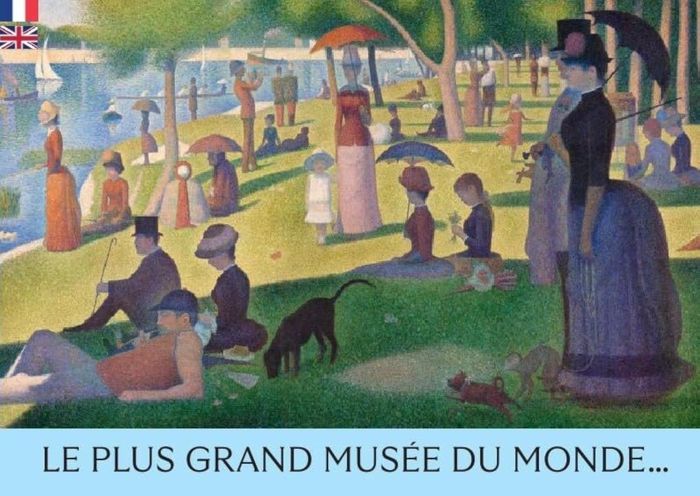 Couverture du livre « LE PLUS GRAND MUSEE DU MONDE QUI TIENT DANS LA POCHE (REEDITION) - BILINGUE FRANCAIS-ANGLAIS - ILLUS », librairie Les Contes Infusés à Corte