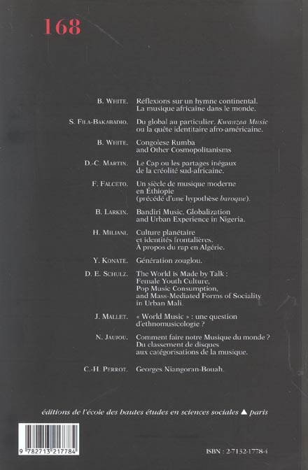 Quatrième de couverture de « CAHIERS D'ETUDES AFRICAINES 168 »