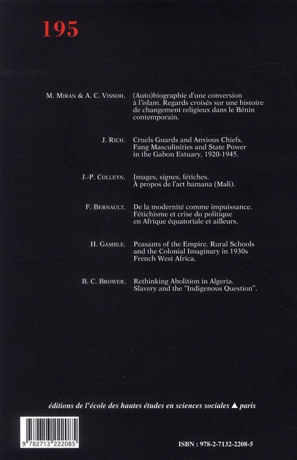 Quatrième de couverture de « CAHIERS D'ETUDES AFRICAINES 195 »