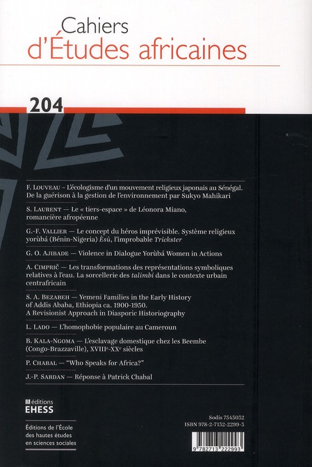 Quatrième de couverture de « CAHIERS D'ETUDES AFRICAINES 204 »