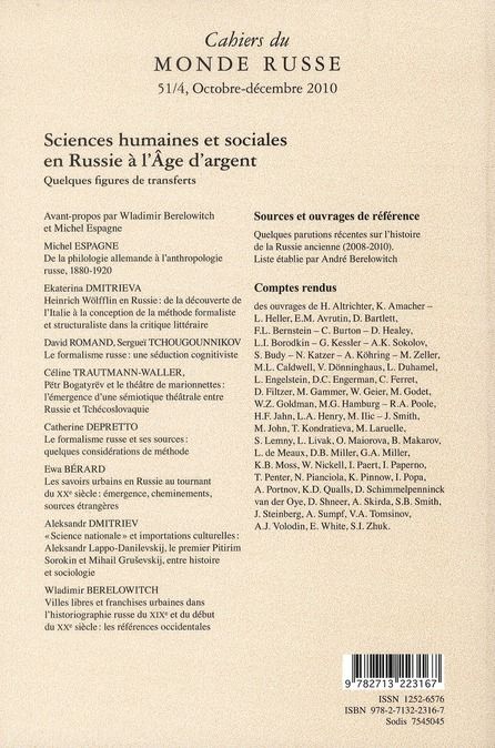 Quatrième de couverture de « CAHIERS DU MONDE RUSSE 51/4 »