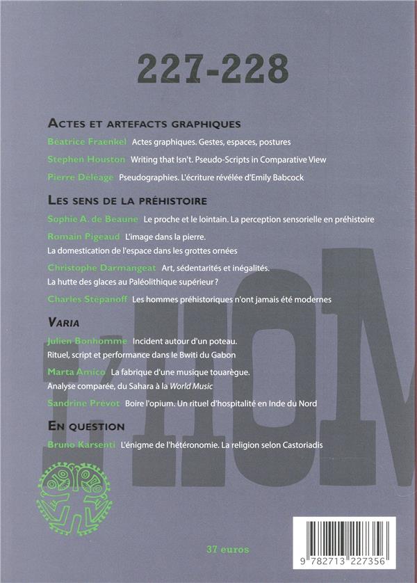 Quatrième de couverture de « L'HOMME 227-228 - VARIA »