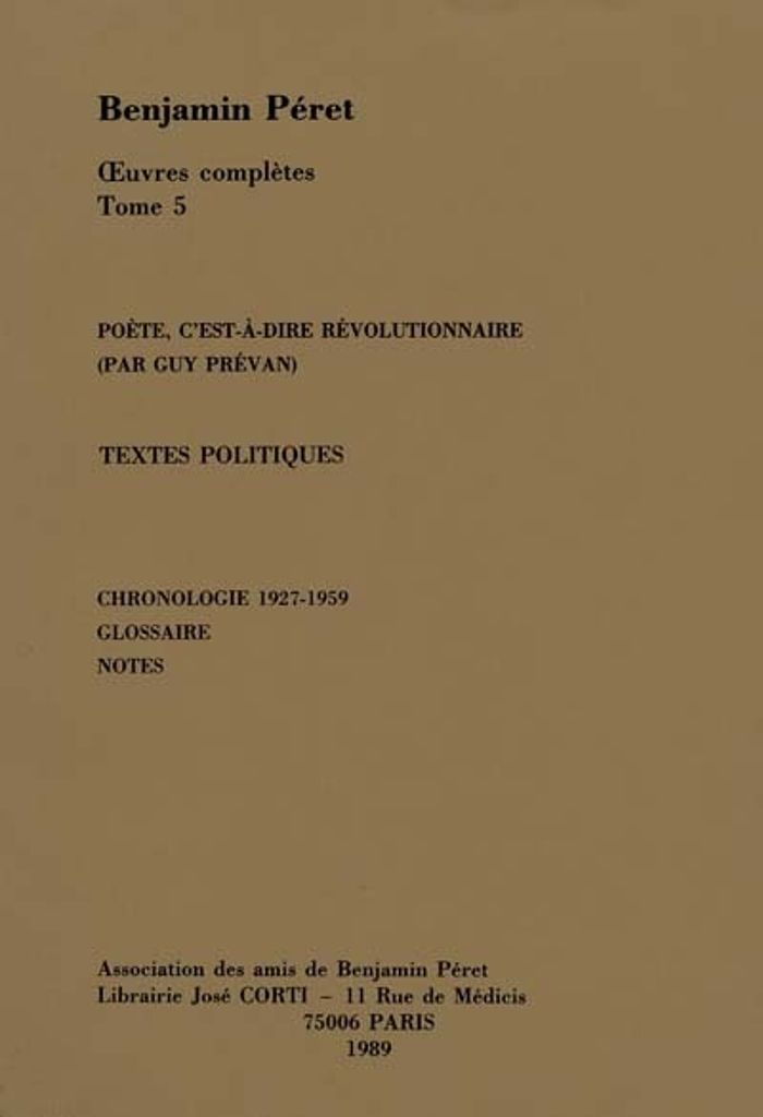 Couverture du livre « OEUVRES COMPLETES T5 » de Prevan/peret, librairie Les Contes Infusés à Corte