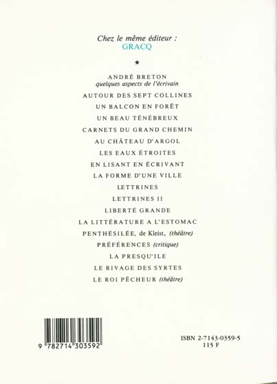 Quatrième de couverture de « LE RIVAGE DES SYRTES »