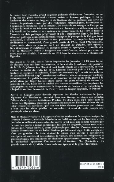 Quatrième de couverture de « MANUSCRIT TROUVE A SARAGOSSE »