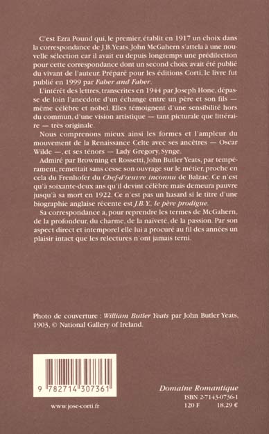 Quatrième de couverture de « LETTRES A SON FILS, W. B. YEATS »