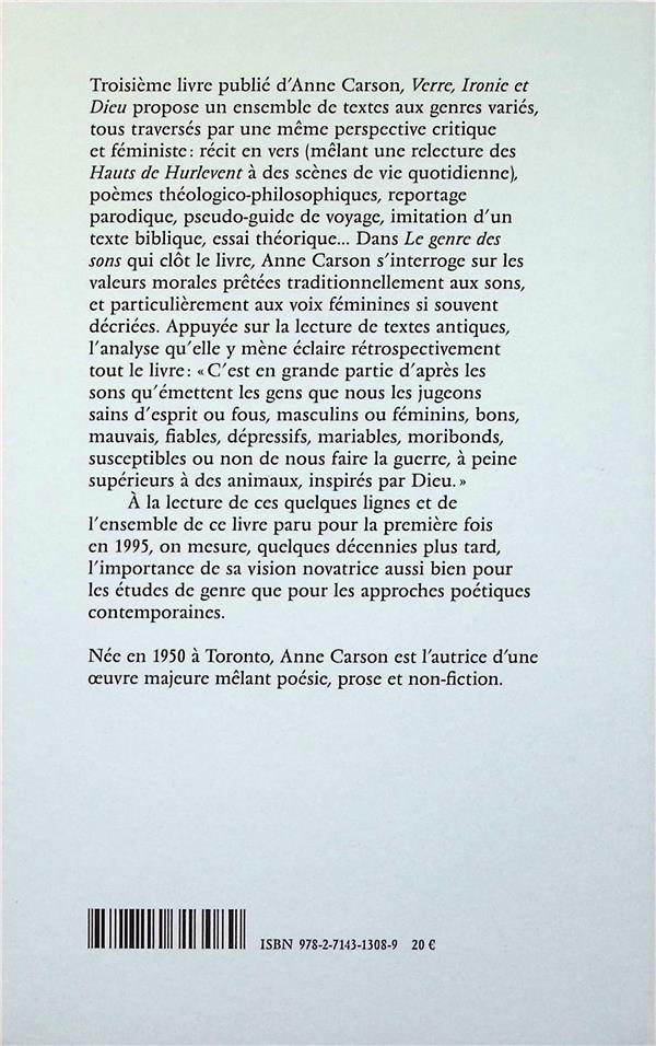 Quatrième de couverture de « Verre, ironie et Dieu »