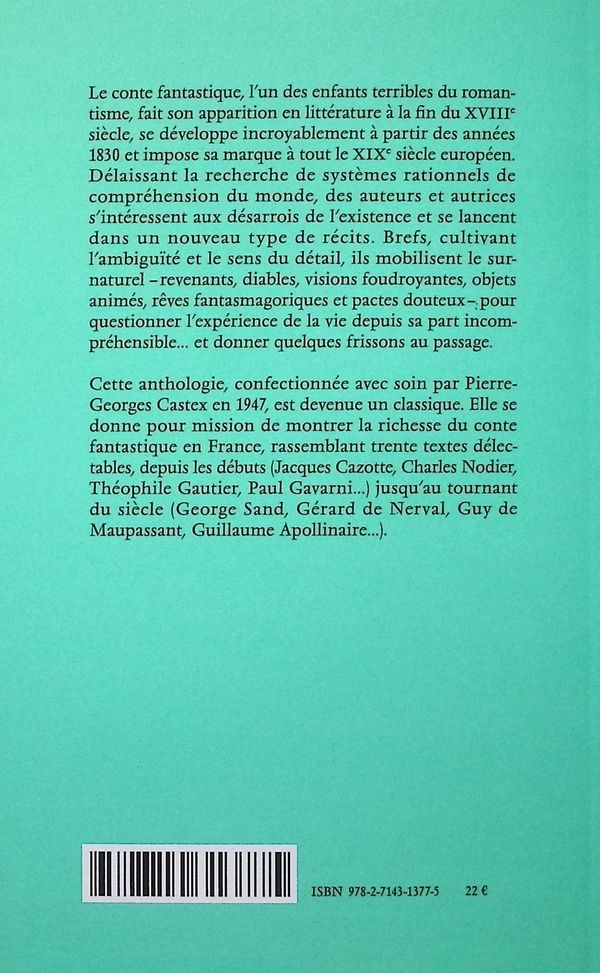 Quatrième de couverture de « Anthologie du conte fantastique français »