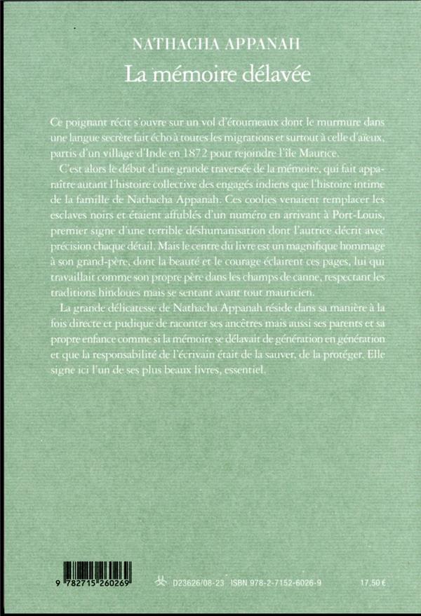 Quatrième de couverture de « La mémoire délavée »