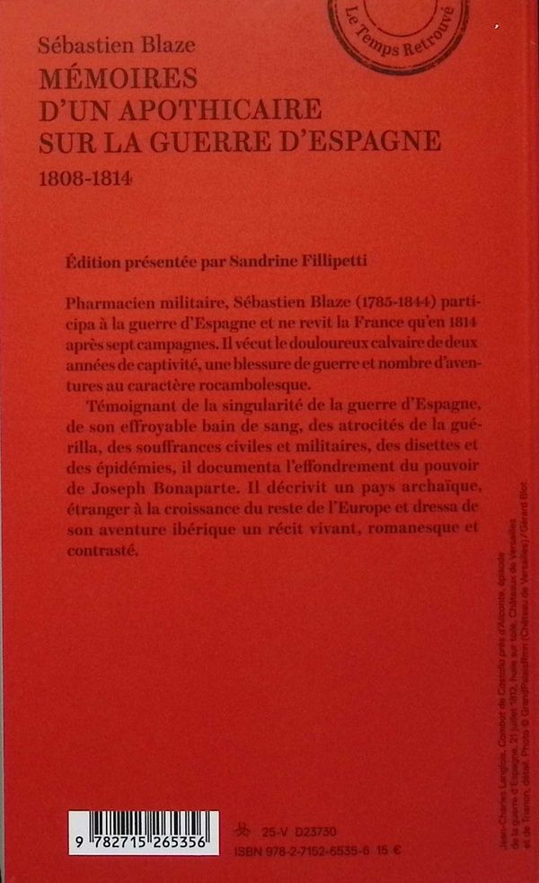 Quatrième de couverture de « Mémoires d'un apothicaire sur la guerre d'Espagne, pendant les années 1808 à 1814 »