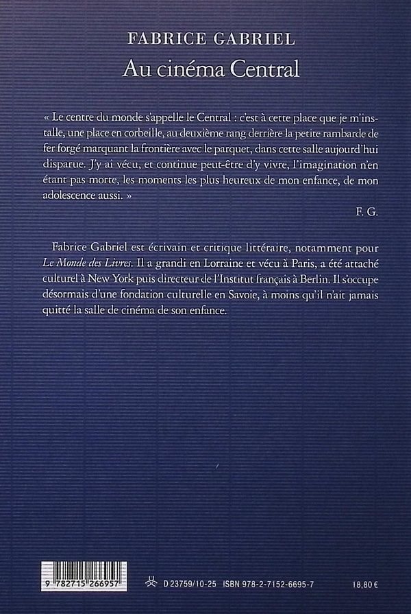 Quatrième de couverture de « Au cinéma Central : une éducation sentimentale »