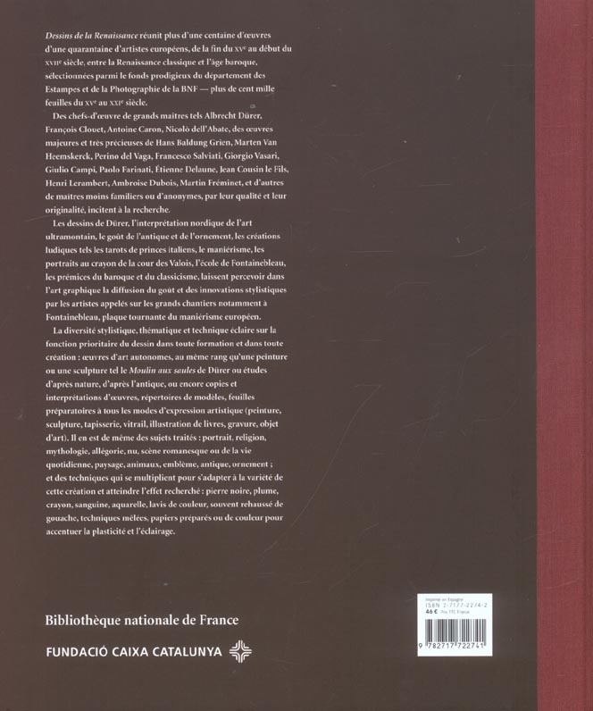 Quatrième de couverture de « DESSINS DE LA RENAISSANCE : COLLECTION DE LA BNF »