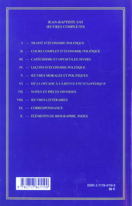 Quatrième de couverture de « OEUVRES MORALES ET POLITIQUES VOL V »