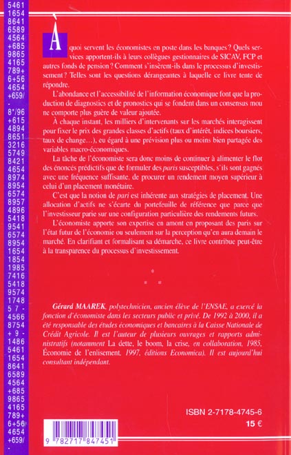 Quatrième de couverture de « MACROECONOMIE ET GESTION D'ACTIFS »
