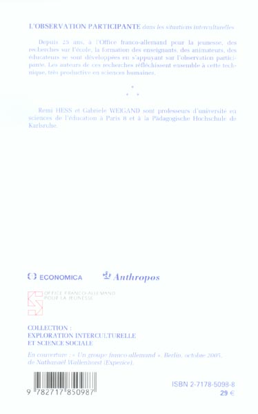 Quatrième de couverture de « OBSERVATION PARTICIPANTE ET INTERVENTIONS INTERCULTURELLES »