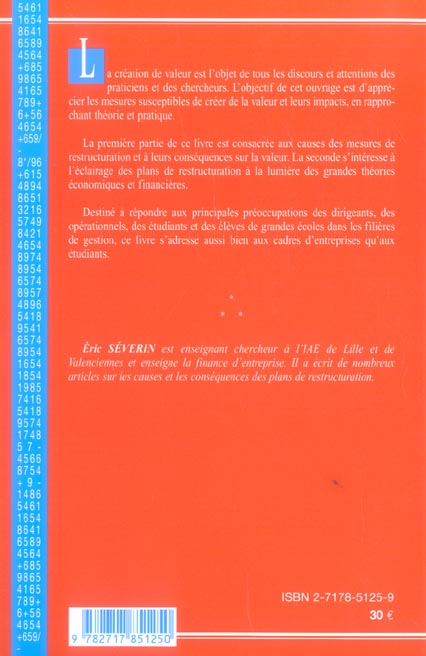Quatrième de couverture de « RESTRUCTURATION DE L'ENTREPRISE »