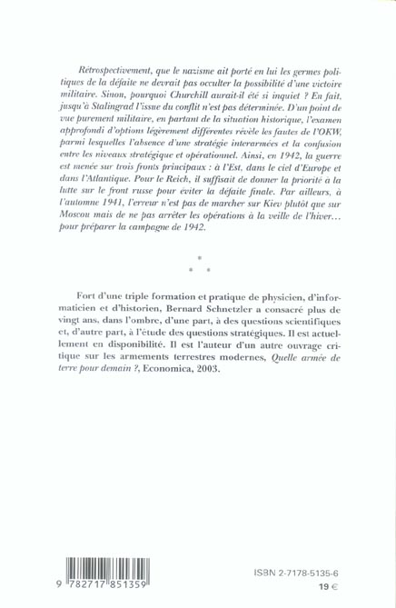 Quatrième de couverture de « LES ERREURS STRATEGIQUES DU IIIE REICH - PENDANT LA DEUXIEME GUERRE MONDIALE »