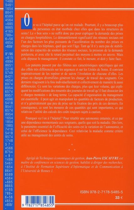 Quatrième de couverture de « CONTROLE DE GESTION DES SOINS HOSPITALIERS »