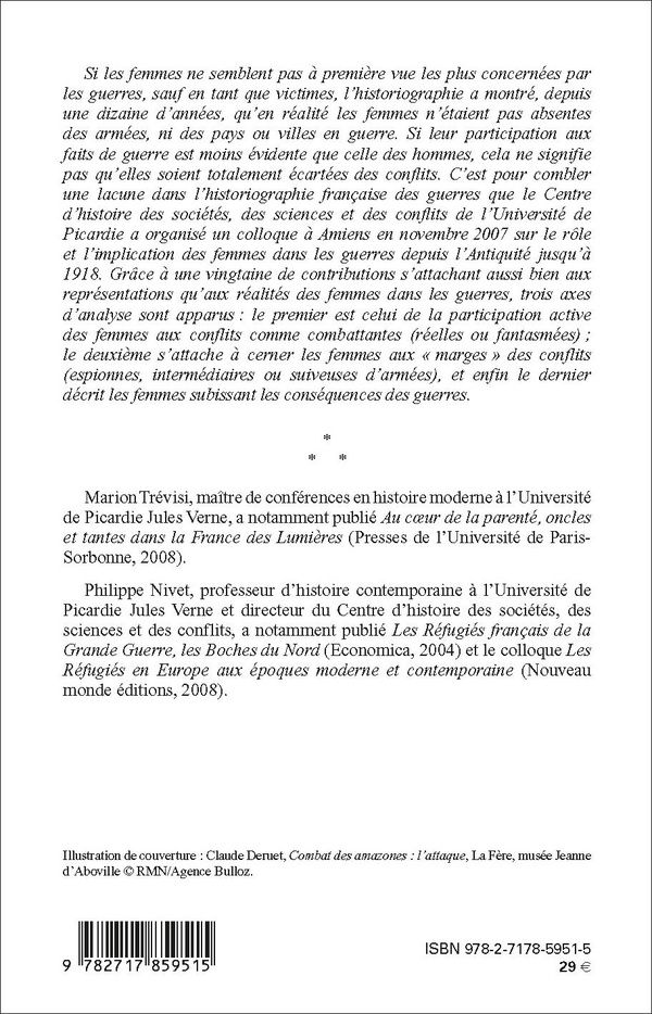 Quatrième de couverture de « LES FEMMES ET LA GUERRE DE L'ANTIQUITE A NOS JOURS »