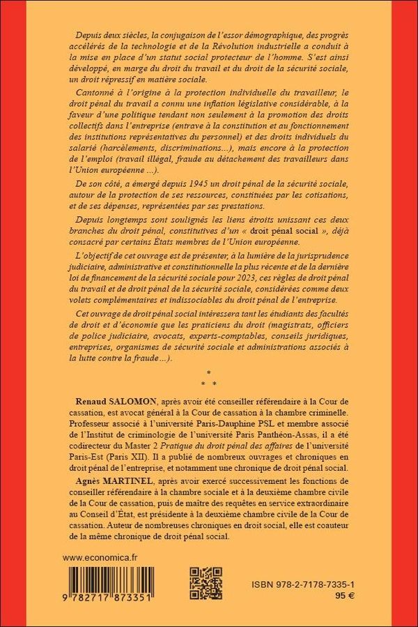 Quatrième de couverture de « Droit pénal social : droit pénal du travail et de la sécurité sociale »