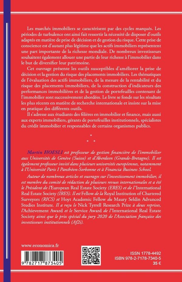Quatrième de couverture de « Investissement immobilier : décision et gestion du risque »