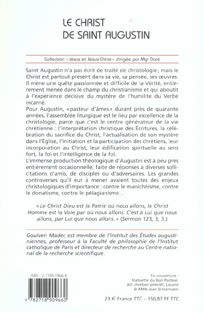 Quatrième de couverture de « LE CHRIST DE SAINT AUGUSTIN LA PATRIE ET LA VOIE N36 »