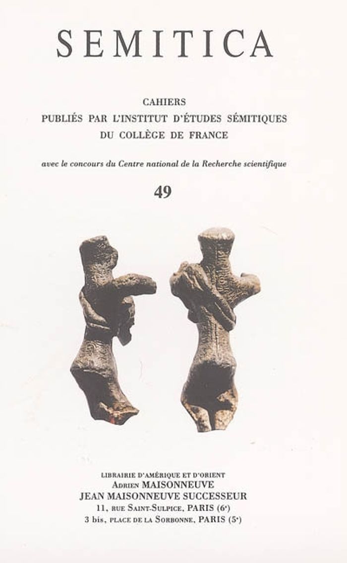 Couverture du livre « SEMITICA 49. CAHIERS PUBLIES PAR L'INSTITUT D'ETUDES SEMITIQUES DU COLLEGE DE FRANCE » de Collectif, librairie Les Contes Infusés à Corte