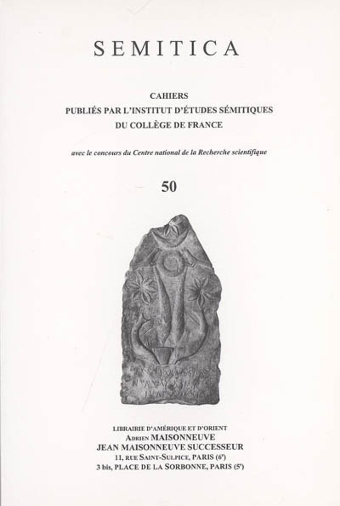 Couverture du livre « SEMITICA 50. CAHIERS PUBLIES PAR L'INSTITUT D'ETUDES SEMITIQUES DU COLLEGE DE FRANCE » de Collectif, librairie Les Contes Infusés à Corte
