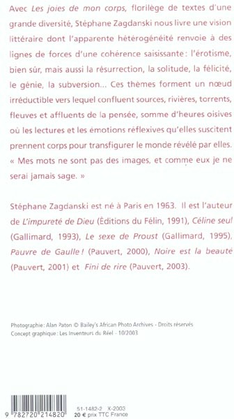 Quatrième de couverture de « LES JOIES DE MON CORPS - FLORILEGE »