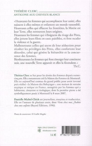 Quatrième de couverture de « THERESE CLERC, ANTIGONE AUX CHEVEUX BLANCS »