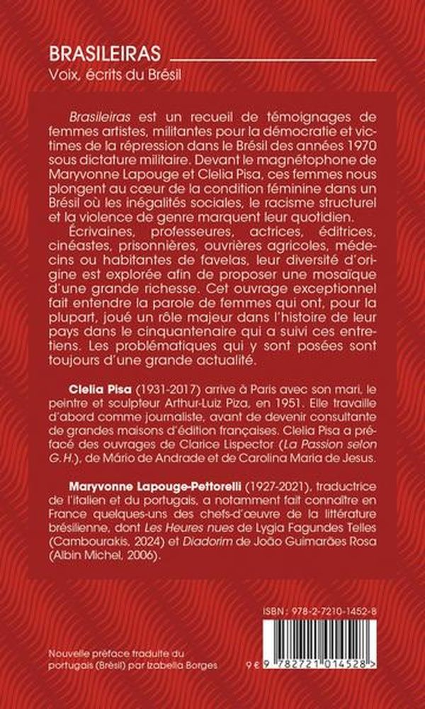Quatrième de couverture de « Brasileiras : voix, écrits du Brésil »