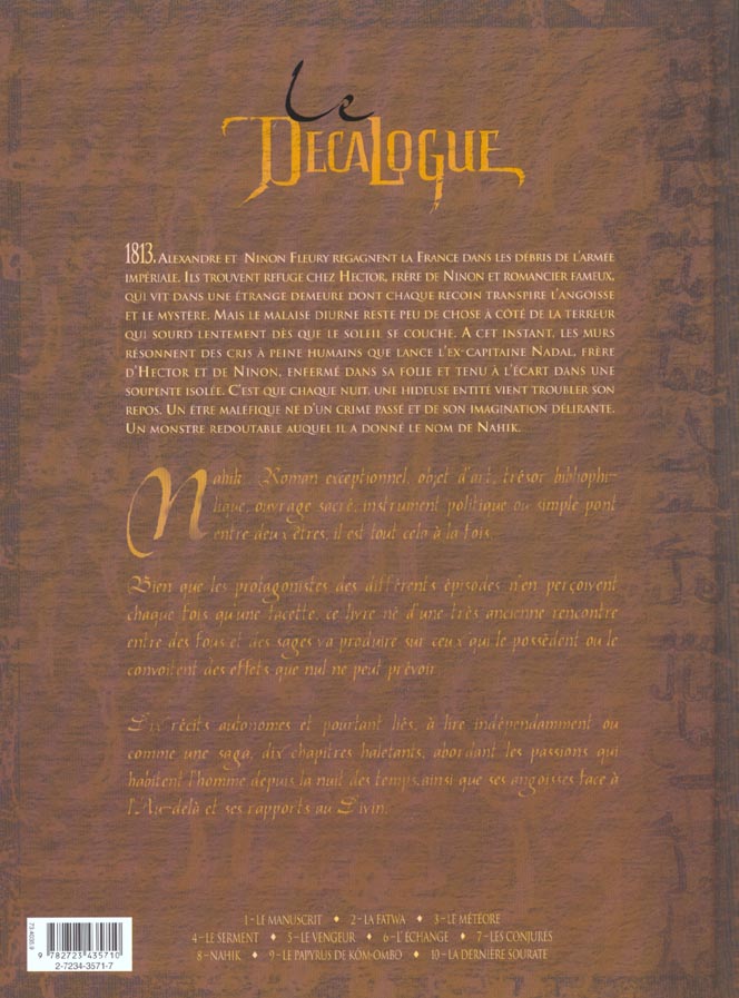Quatrième de couverture de « LE DECALOGUE - TOME 08 - NAHIK »