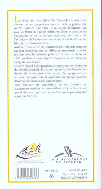Quatrième de couverture de « CENT ANS DE VIE ASSOCIATIVE »