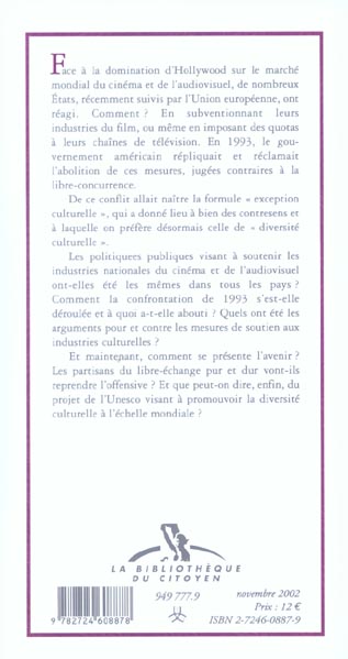 Quatrième de couverture de « EXCEPTION CULTURELLE ET MONDIALISATION »