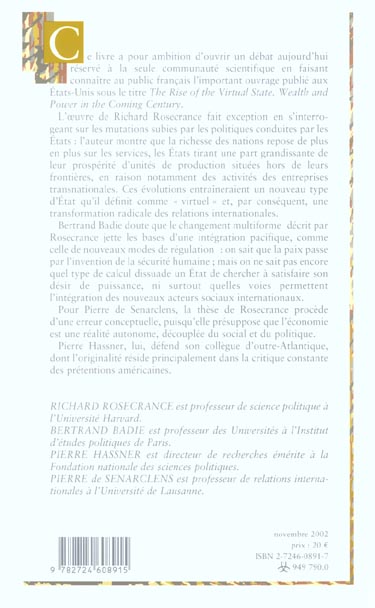 Quatrième de couverture de « DEBAT SUR L'ETAT VIRTUEL »