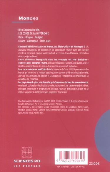 Quatrième de couverture de « LES CODES DE LA DIFFERENCE »