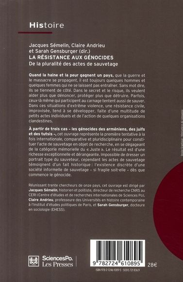 Quatrième de couverture de « LA RESISTANCE AUX GENOCIDES »