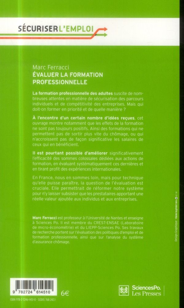 Quatrième de couverture de « EVALUER LA FORMATION PROFESSIONNELLE »
