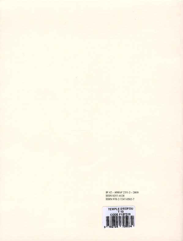 Quatrième de couverture de « LE TEMPLE D'EDFOU TOME DIXIEME FASCICULE 1 REEDITION PREMIER »