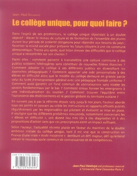 Quatrième de couverture de « IAD - LE COLLEGE UNIQUE POUR QUOI FAIRE ? LES ELEVES EN DIFFICULTE AU COEUR DE LA QUESTION »