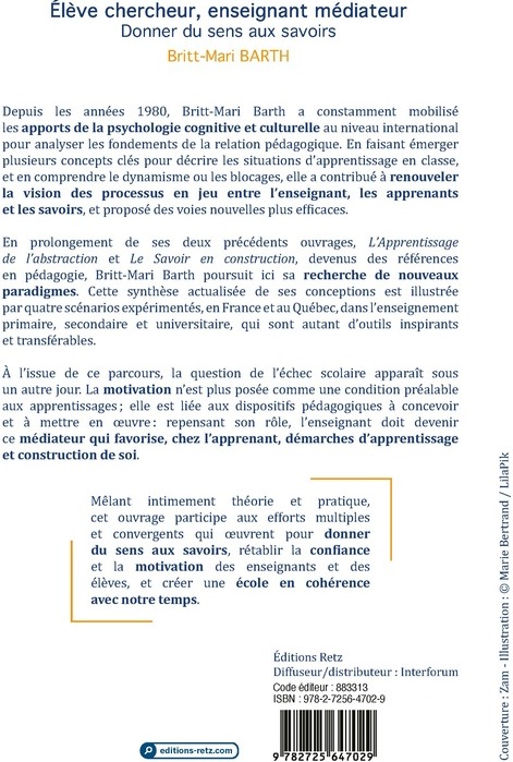 Quatrième de couverture de « ELEVE CHERCHEUR, ENSEIGNANT MEDIATEUR »