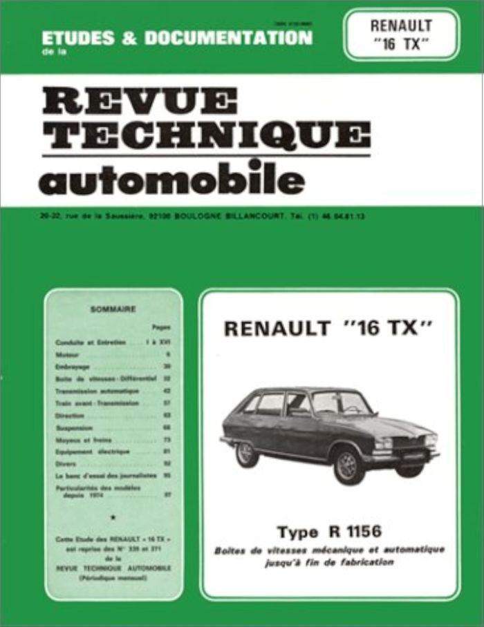 Couverture du livre « RENAULT 16 TX - TYPE R 1156 » de Etai, librairie Les Contes Infusés à Corte