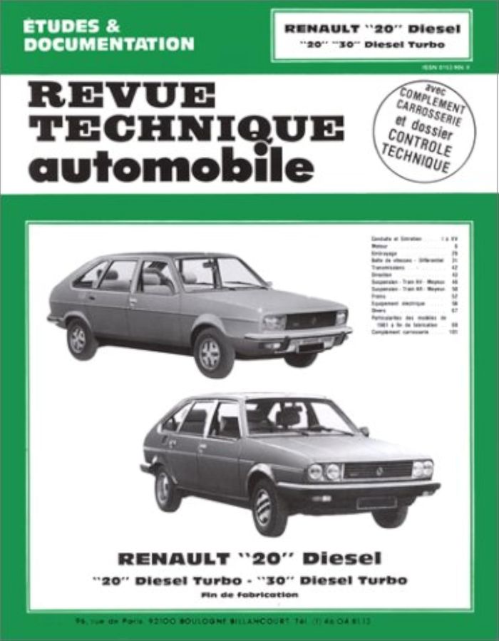 Couverture du livre « RENAULT 20 DIESEL, 20 DIESEL TURBO, 30 DIESEL TURBO - FIN DE FABRICATION » de Etai, librairie Les Contes Infusés à Corte