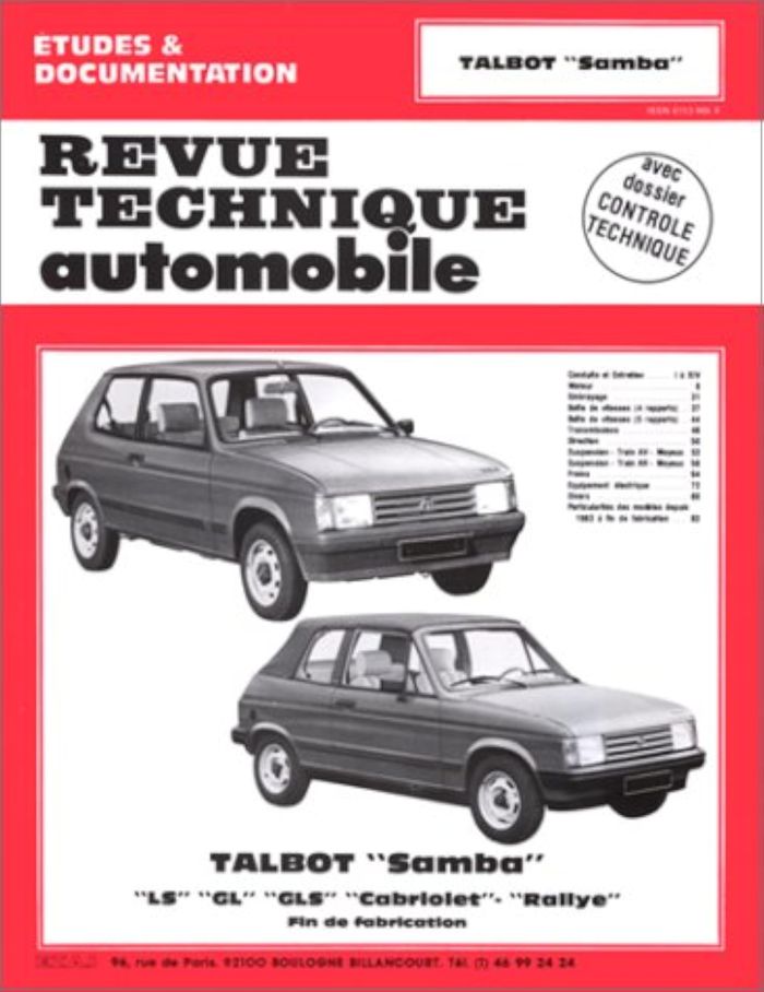 Couverture du livre « TALBOT SAMBA - LS, GL, GLS, CABRIOLET, RALLYE » de Etai, librairie Les Contes Infusés à Corte
