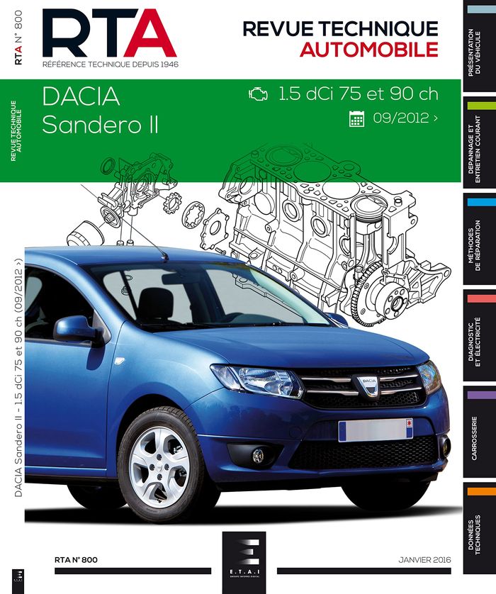 Couverture du livre « RTA 800 SANDERO II:1.5 DCI(75 ET 90CH)DEPUIS 10/2012 » de Etai, librairie Les Contes Infusés à Corte