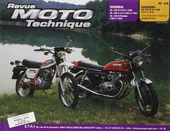 Couverture du livre « RMT 34 HONDA XL 125 S-XR-XLR/SUZUKI GS 750 D-E-N » de Etai, librairie Les Contes Infusés à Corte
